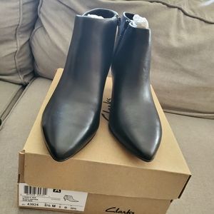 Brand new Clarks pointed toe leather booties